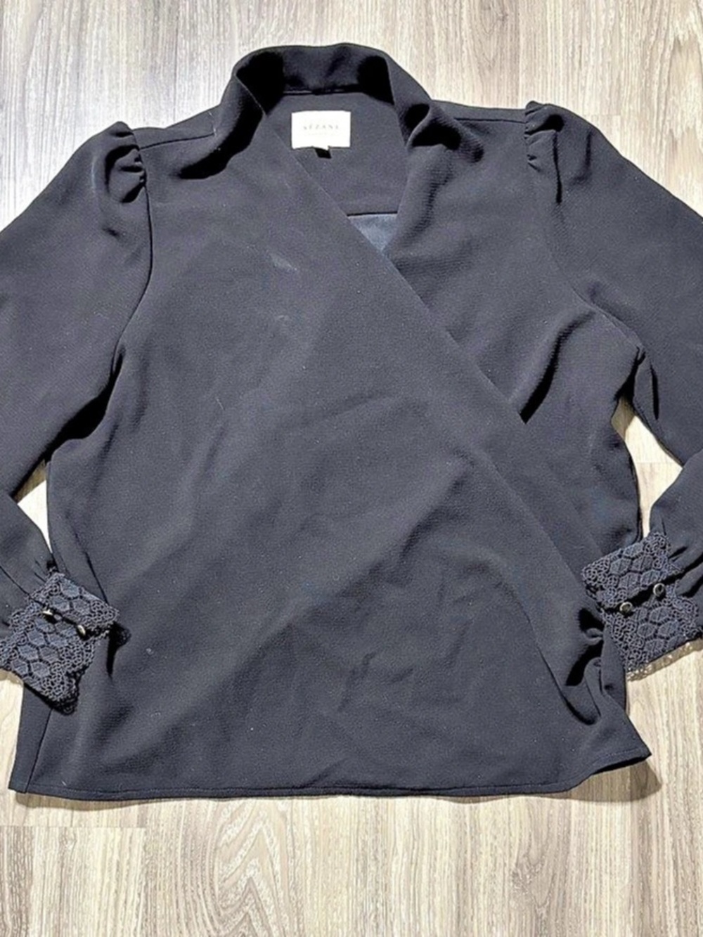 Sézane Secotine Blouse Black Wrap Blouse